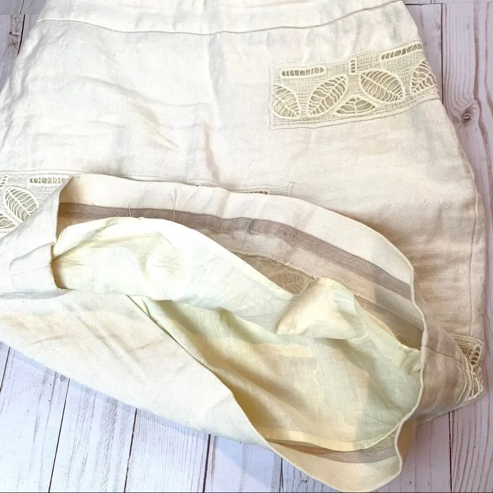 Anthropologie Moulinette Soeurs Y2k Ivory Leaf Lace Boho Coastal Mini Skirt